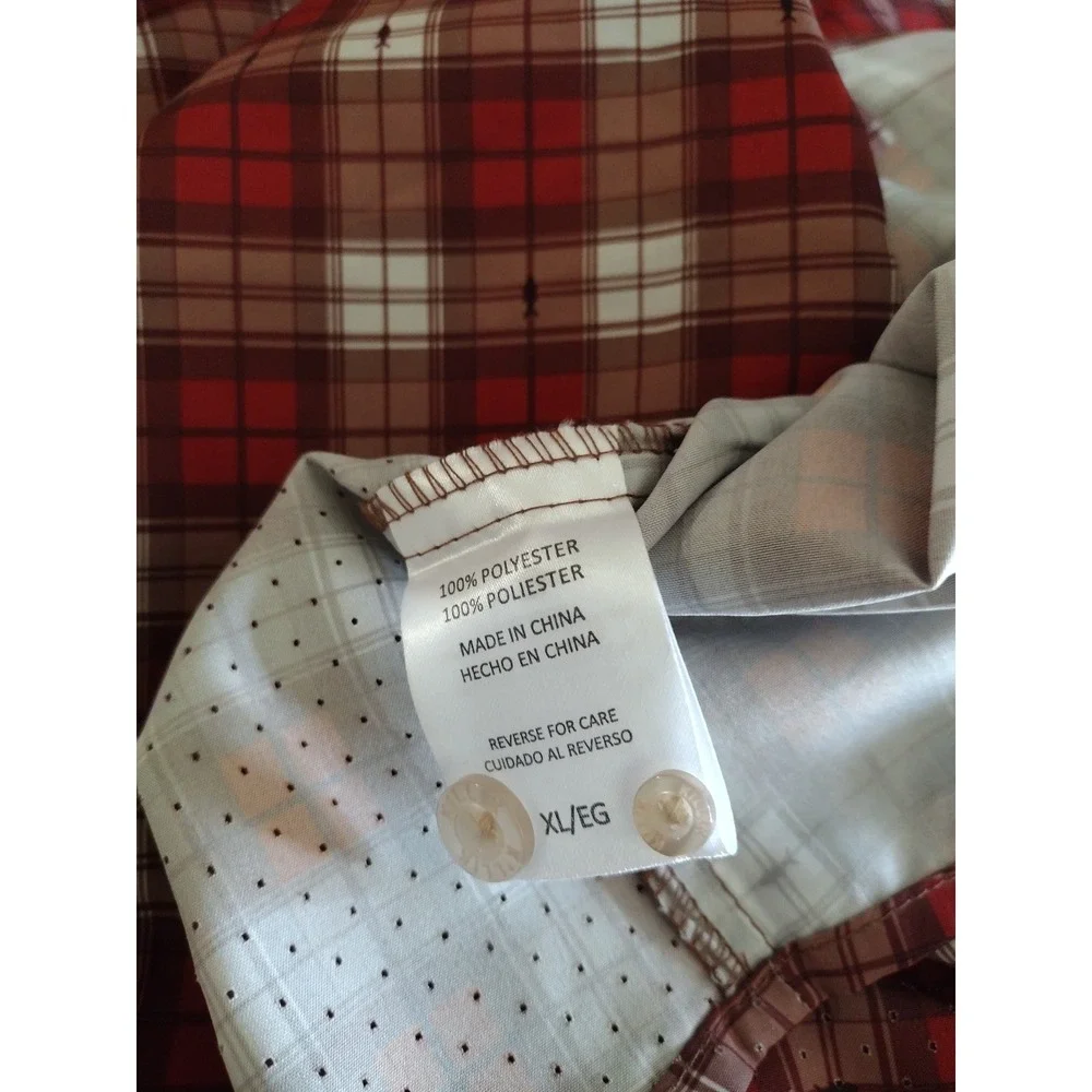 Killik Mens XL Red‎ Plaid Fish Print Short Sleeve Ventilated Fishing Shirt